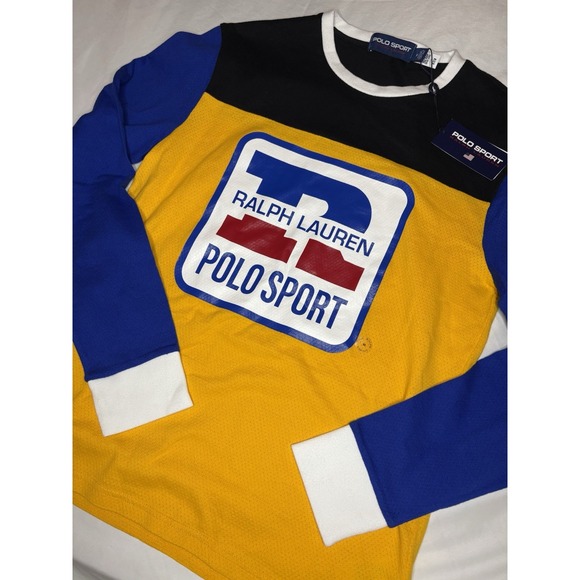 Ralph Lauren Polo Sport Medium Yellow & Blue Color Block‎ Long Sleeve Shirt $125